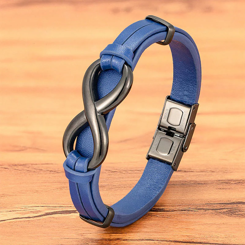 Bracciale rinforzato in pelle multicolore in acciaio al titanio con design infinito Buddha Stones - Image 12