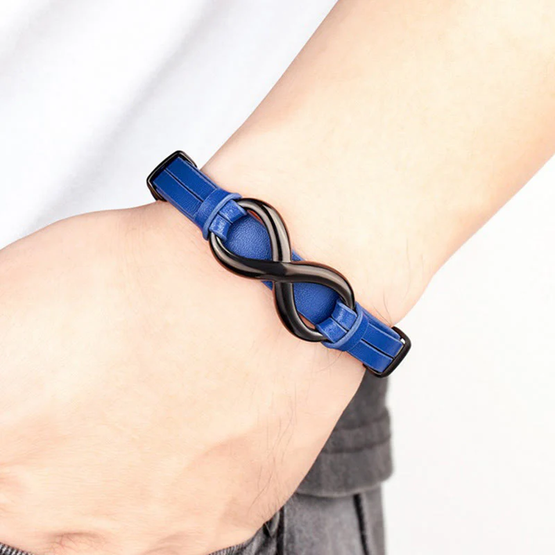 Bracciale rinforzato in pelle multicolore in acciaio al titanio con design infinito Buddha Stones - Image 14