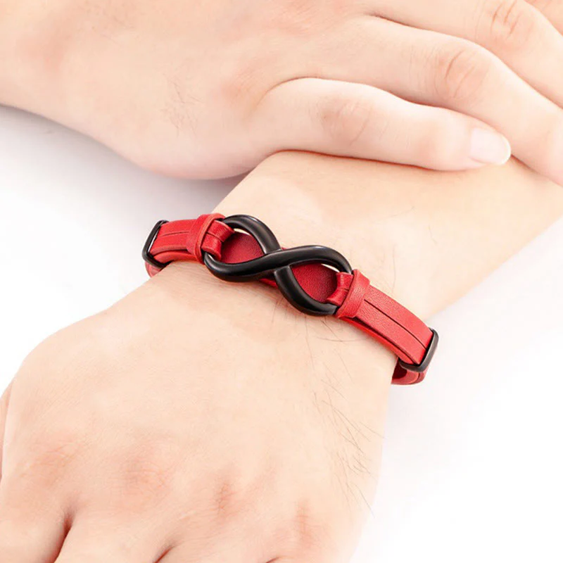 Bracciale rinforzato in pelle multicolore in acciaio al titanio con design infinito Buddha Stones - Image 17
