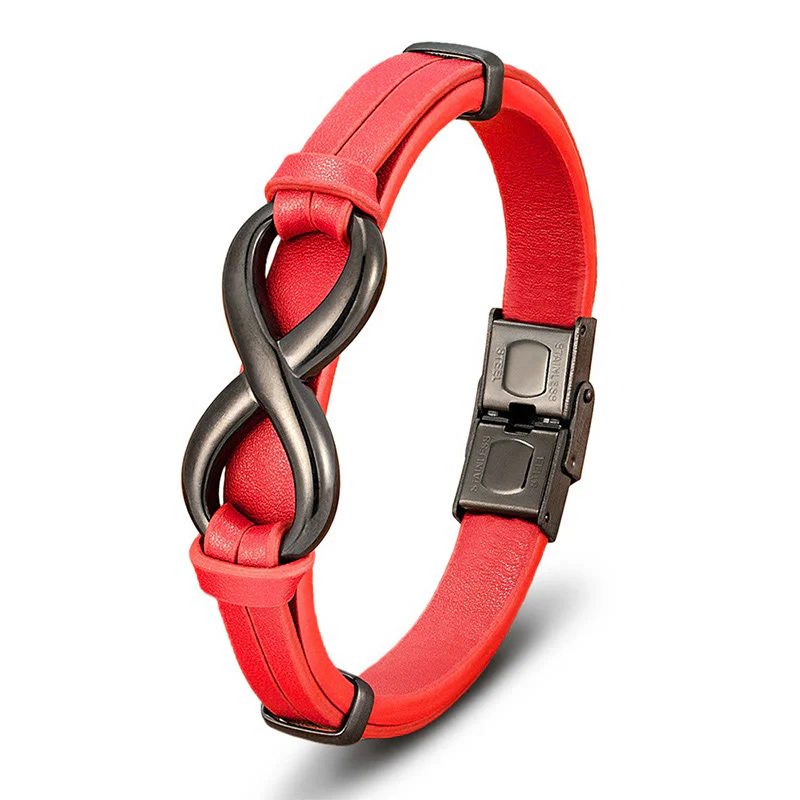 Bracciale rinforzato in pelle multicolore in acciaio al titanio con design infinito Buddha Stones - Image 18