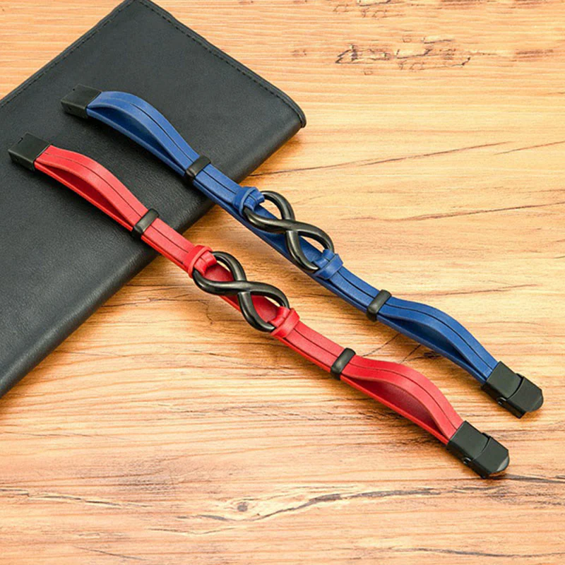 Bracciale rinforzato in pelle multicolore in acciaio al titanio con design infinito Buddha Stones - Image 19
