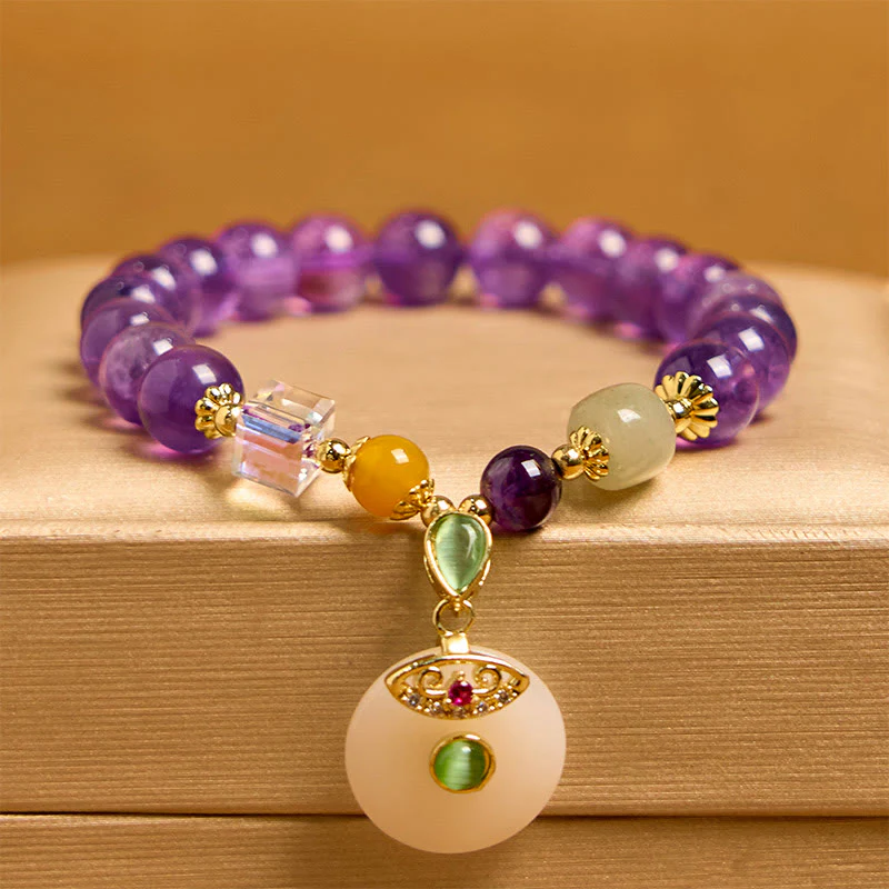 Bracciale spirituale con ciondolo a forma di fibbia della pace in ametista naturale Buddha Stones - Image 2