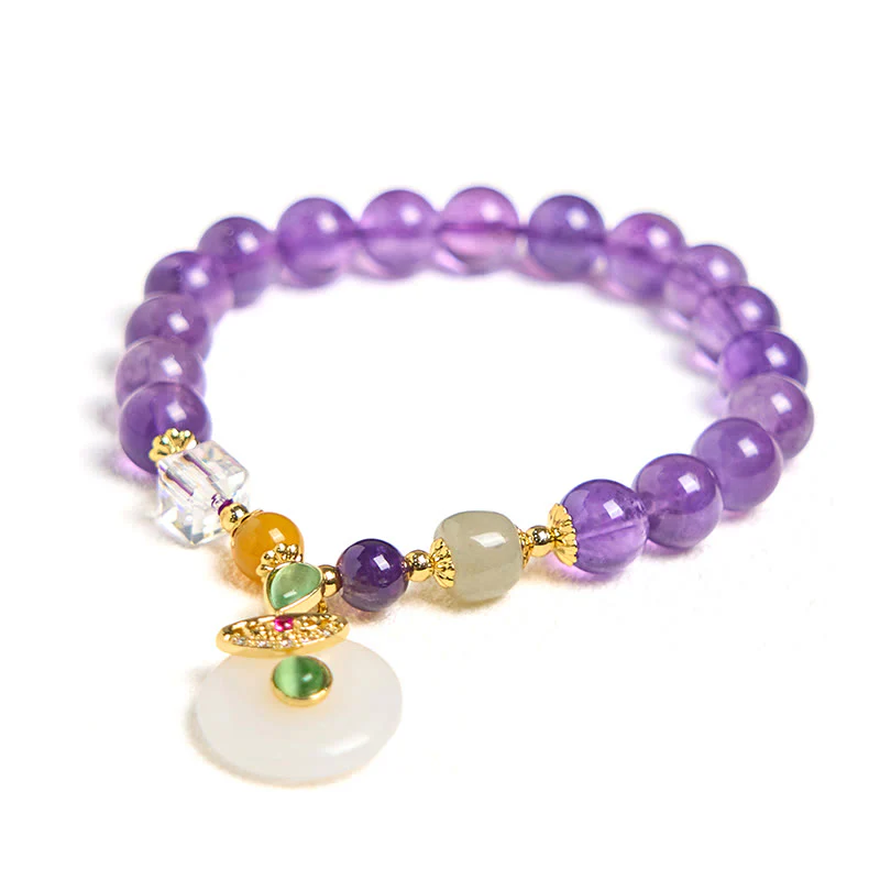Bracciale spirituale con ciondolo a forma di fibbia della pace in ametista naturale Buddha Stones - Image 7