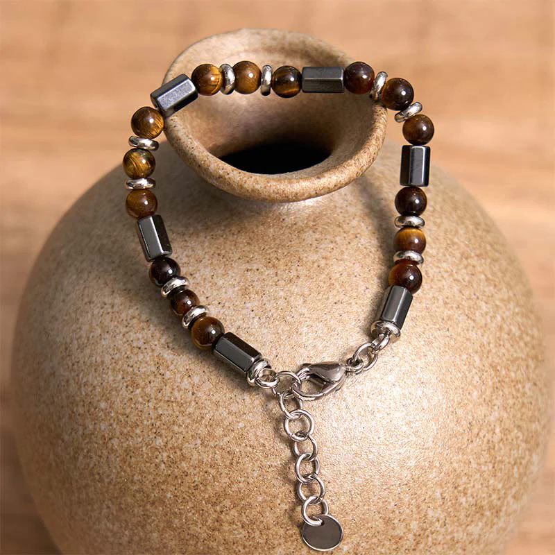 Braccialetto a catena con fibbia in ematite e occhio di tigre Buddha Stones - Image 4