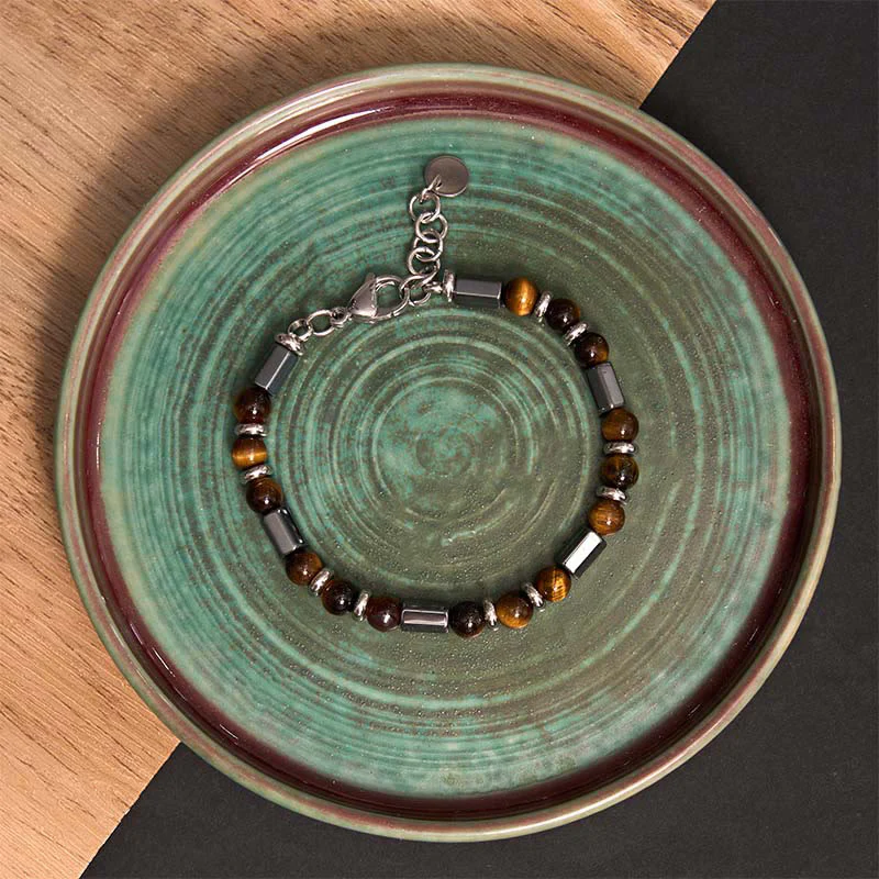 Braccialetto a catena con fibbia in ematite e occhio di tigre Buddha Stones - Image 6