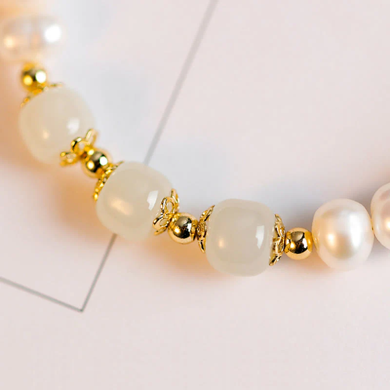 Braccialetto a catena con perle di sincerità in giada bianca e giada ciano di Hetian, placcato in oro 14K - Image 16