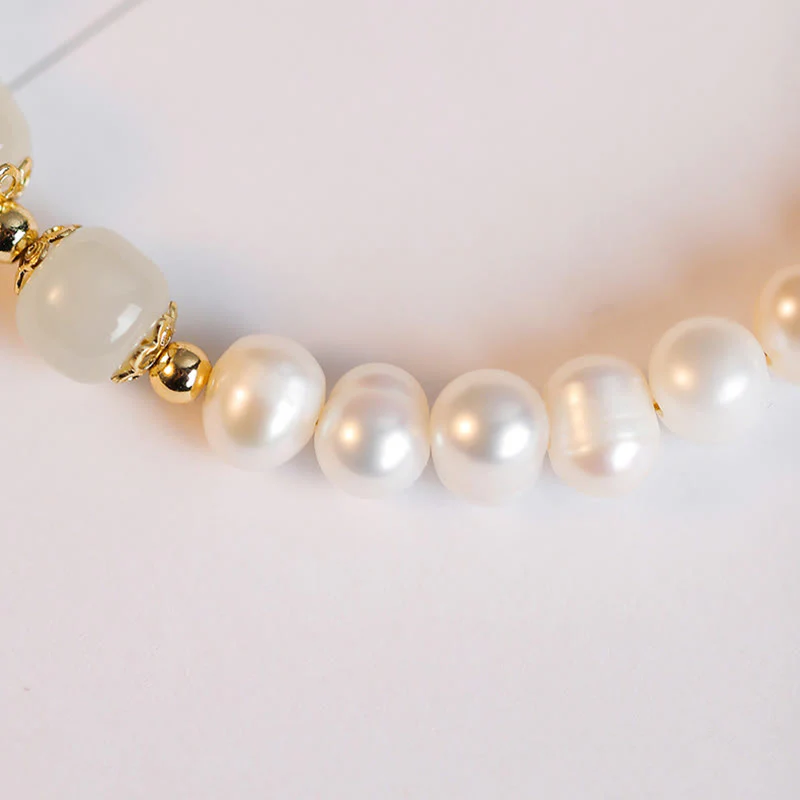 Braccialetto a catena con perle di sincerità in giada bianca e giada ciano di Hetian, placcato in oro 14K - Image 17