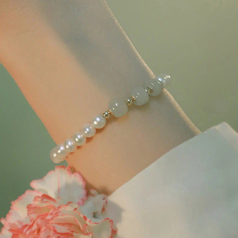 Braccialetto a catena con perle di sincerità in giada bianca e giada ciano di Hetian, placcato in oro 14K - Image 18