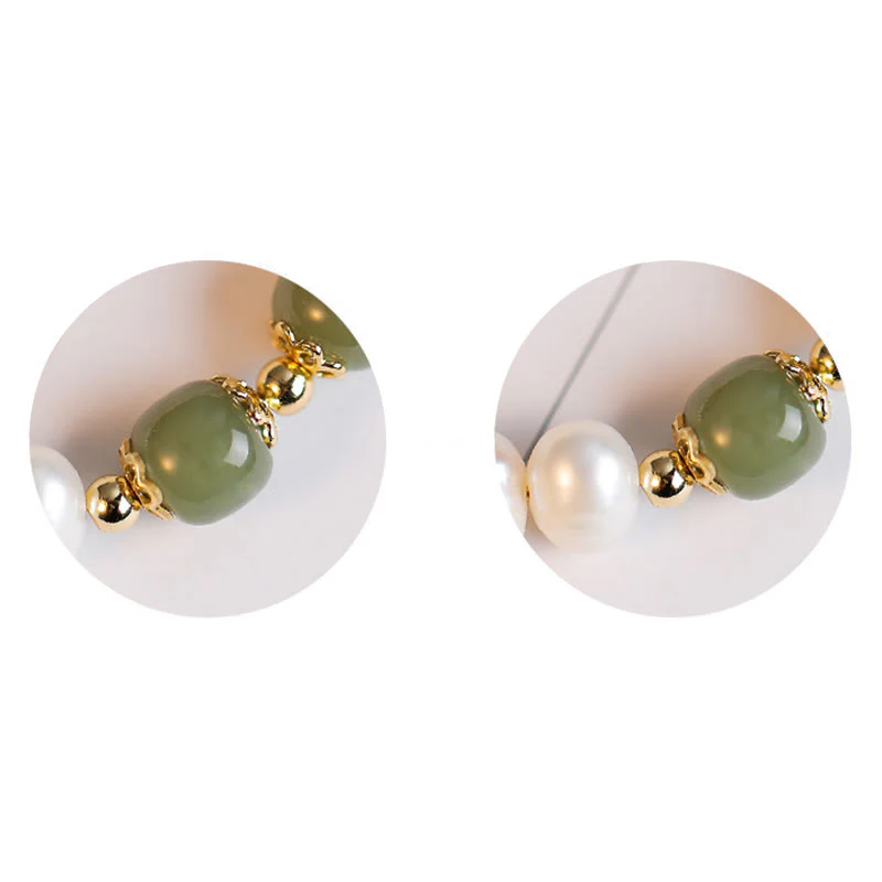 Braccialetto a catena con perle di sincerità in giada bianca e giada ciano di Hetian, placcato in oro 14K - Image 7