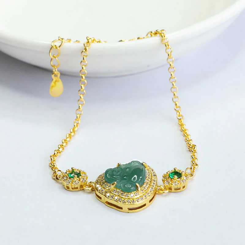 Braccialetto a catena con zirconi verdi e giada Buddha Stones Laughing Buddha - Image 2