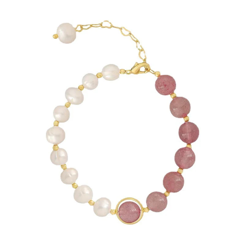 Braccialetto a catena positivo con perle di quarzo fragola naturale - Image 3