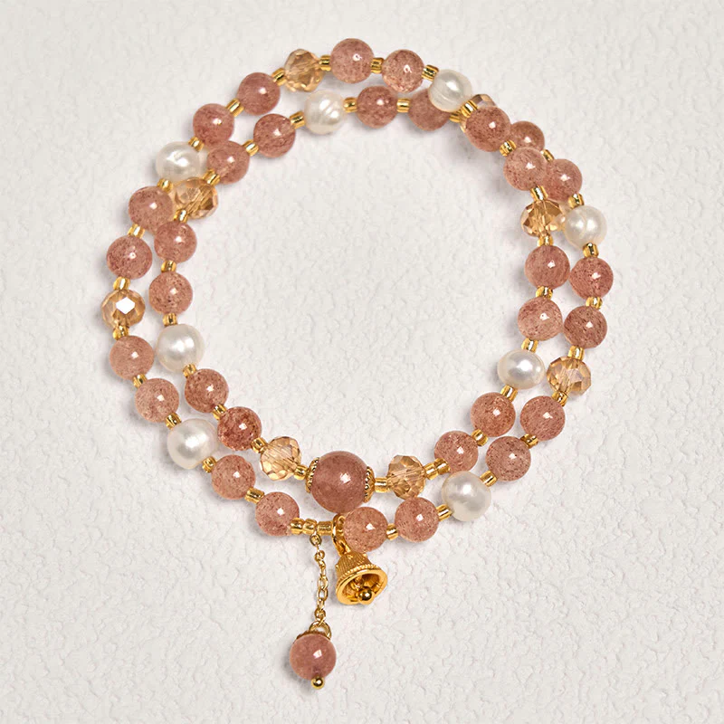 Braccialetto a doppio giro con perle di quarzo fragola naturale Buddha Stones - Image 2