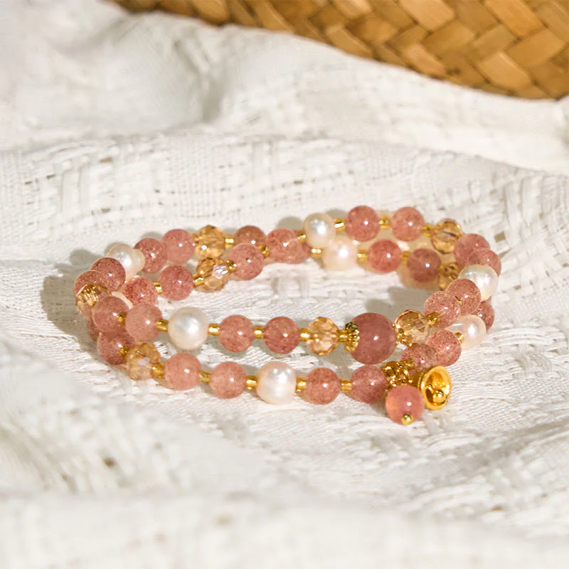 Braccialetto a doppio giro con perle di quarzo fragola naturale Buddha Stones - Image 3