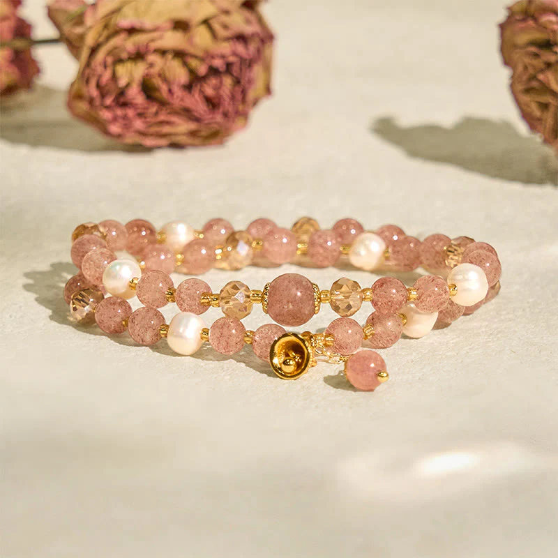 Braccialetto a doppio giro con perle di quarzo fragola naturale Buddha Stones - Image 4