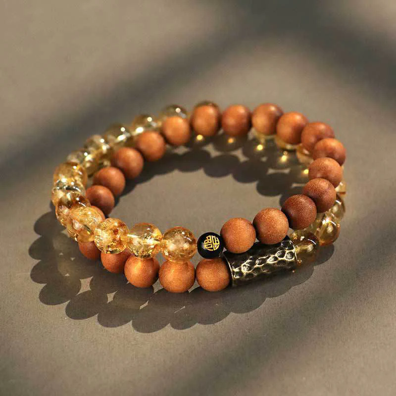 Braccialetto a doppio giro con protezione dei semi di Bodhi, citrino, sandalo e Buddha Stones - Image 2
