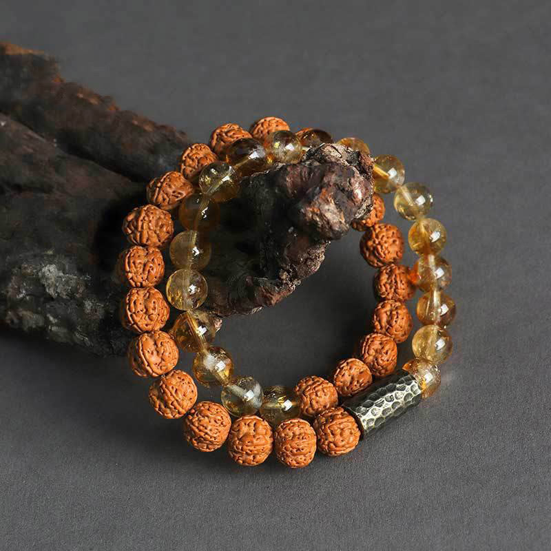 Braccialetto a doppio giro con protezione dei semi di Bodhi, citrino, sandalo e Buddha Stones - Image 3