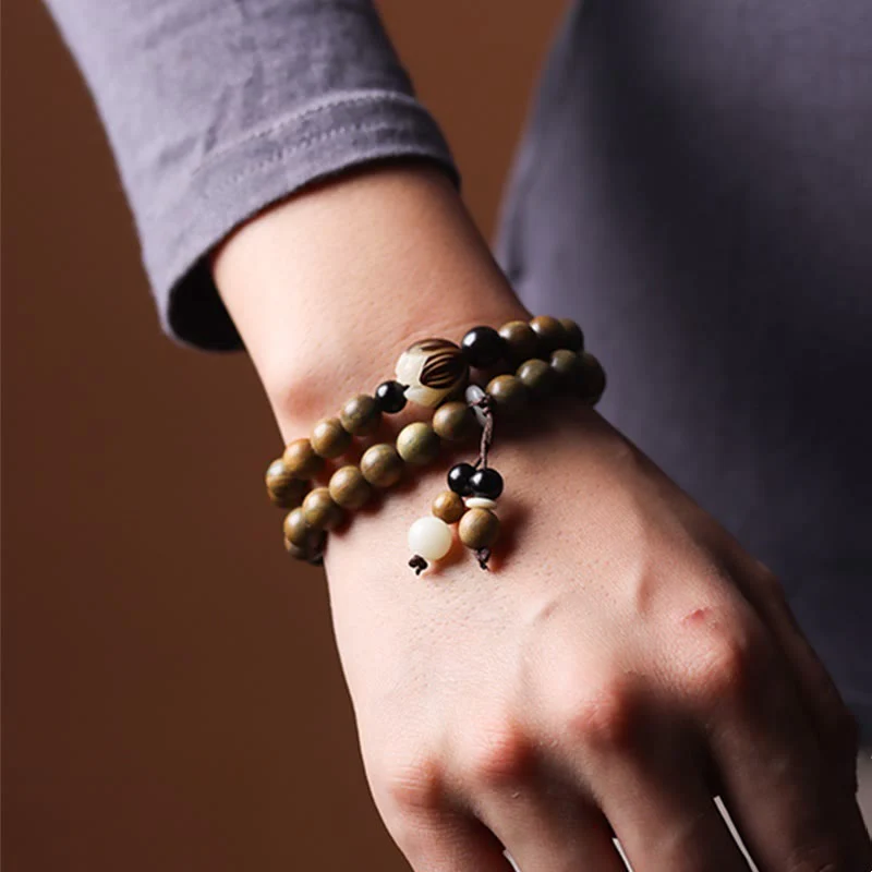 Braccialetto a doppio giro rilassante Buddha Stones Sandalo verde Bodhi Seed Lotus - Image 11