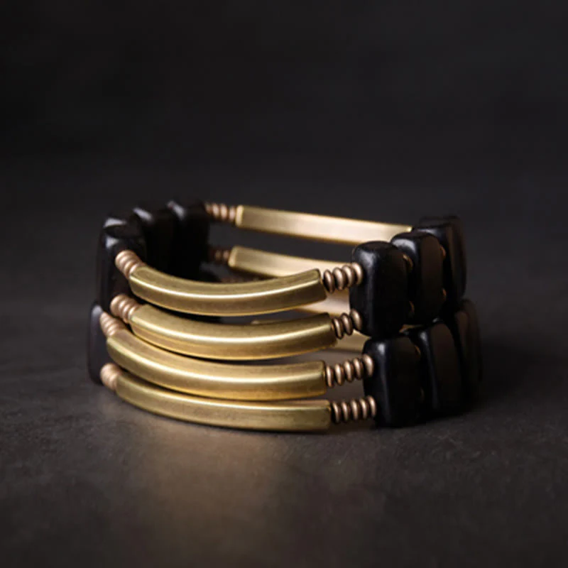Bracciale a doppio strato in ottone e rame con Buddha Stones in legno di ebano tibetano - Image 11