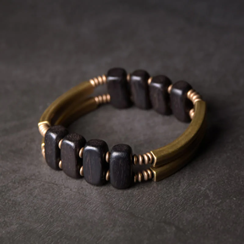 Bracciale a doppio strato in ottone e rame con Buddha Stones in legno di ebano tibetano - Image 9