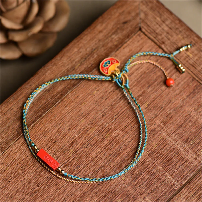 Braccialetto a doppio strato intrecciato con treccia di benedizione Buddha Stones Cinnabar fatto a mano come si desidera