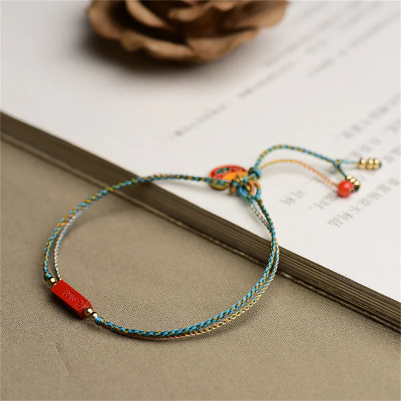 Braccialetto a doppio strato intrecciato con treccia di benedizione Buddha Stones Cinnabar fatto a mano come si desidera - Image 6
