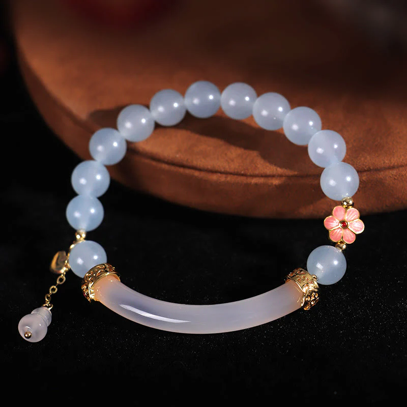 Braccialetto a metà polsino in perle di calcedonio blu e cristallo rosa Buddha Stones - Image 10