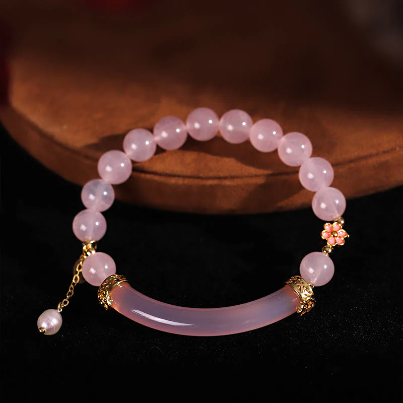 Braccialetto a metà polsino in perle di calcedonio blu e cristallo rosa Buddha Stones - Image 3