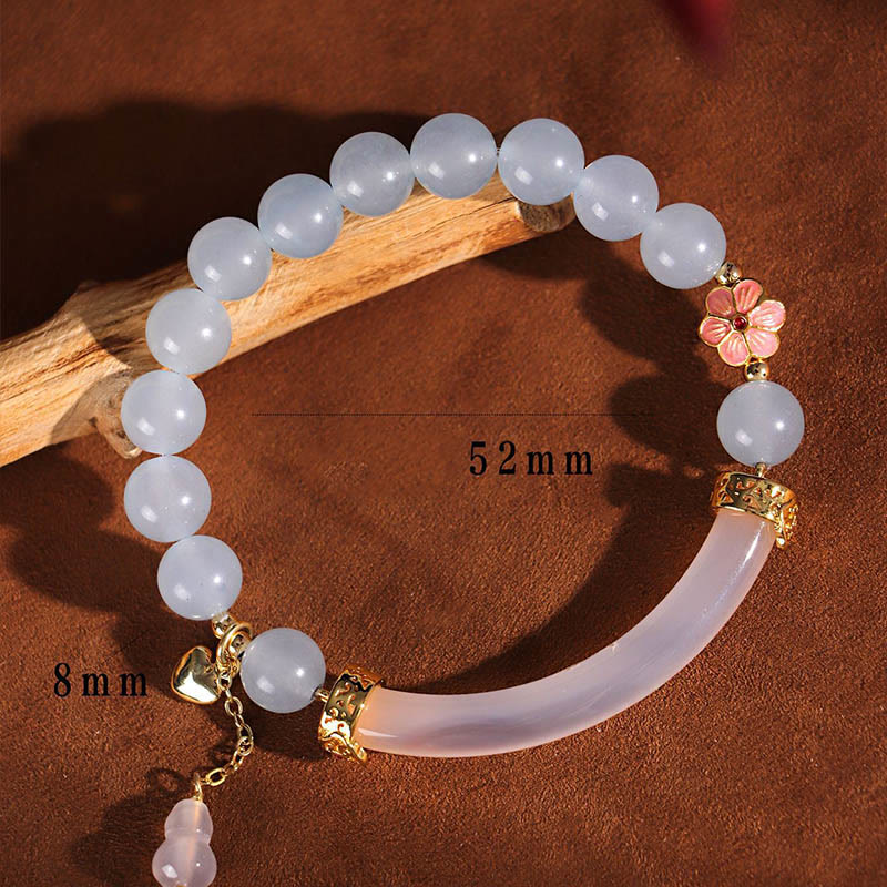 Braccialetto a metà polsino in perle di calcedonio blu e cristallo rosa Buddha Stones - Image 9