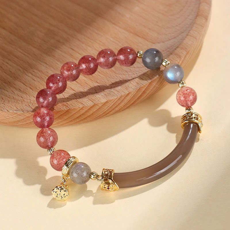 Braccialetto a metà polsino in perle di Labradorite Fluorite Quarzo fragola Buddha Stones