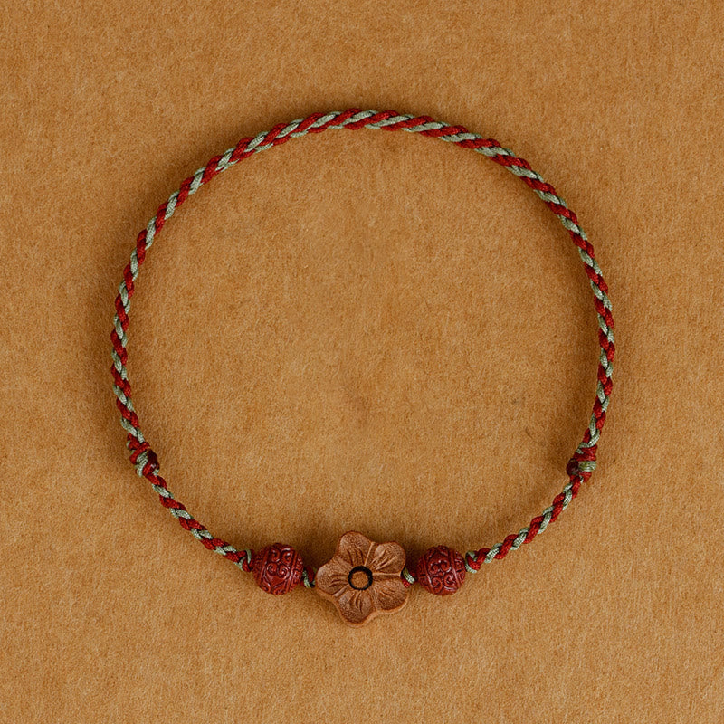 Braccialetto alla caviglia con corda della ricchezza in legno di Buddha Stones, fiori di pesco, cinabro - Image 10
