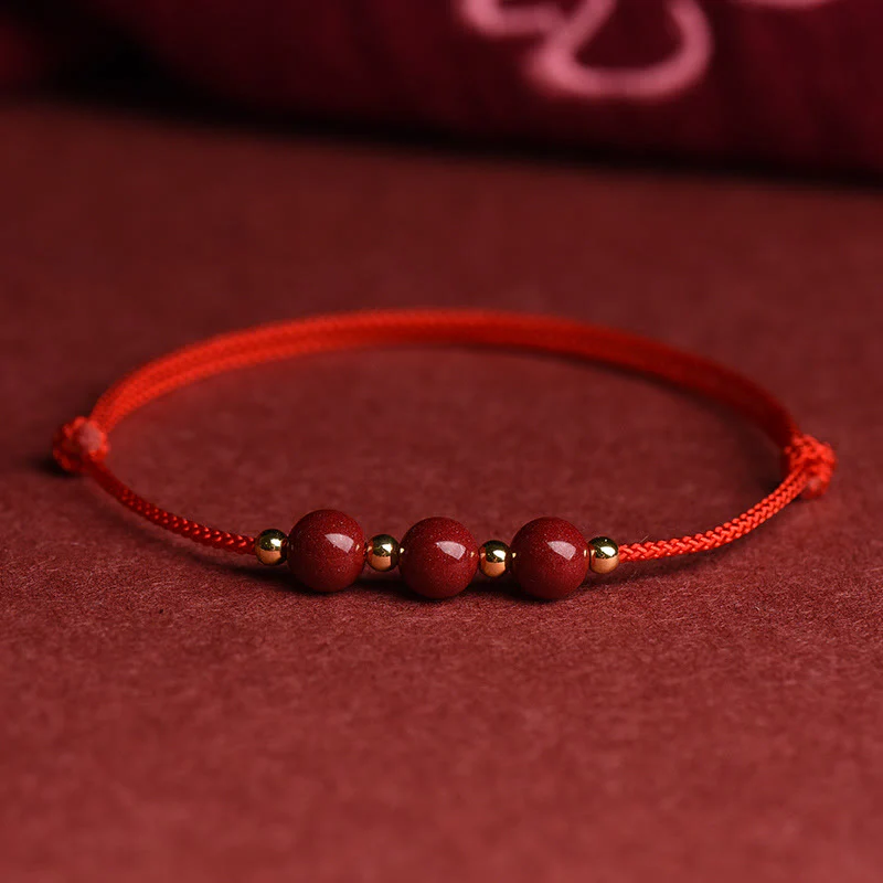Braccialetto alla caviglia con cordino di benedizione in perline di cinabro fortunato naturale Buddha Stones - Image 10