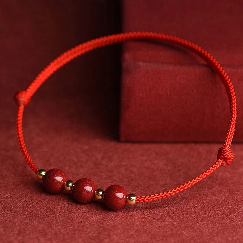 Braccialetto alla caviglia con cordino di benedizione in perline di cinabro fortunato naturale Buddha Stones - Image 11