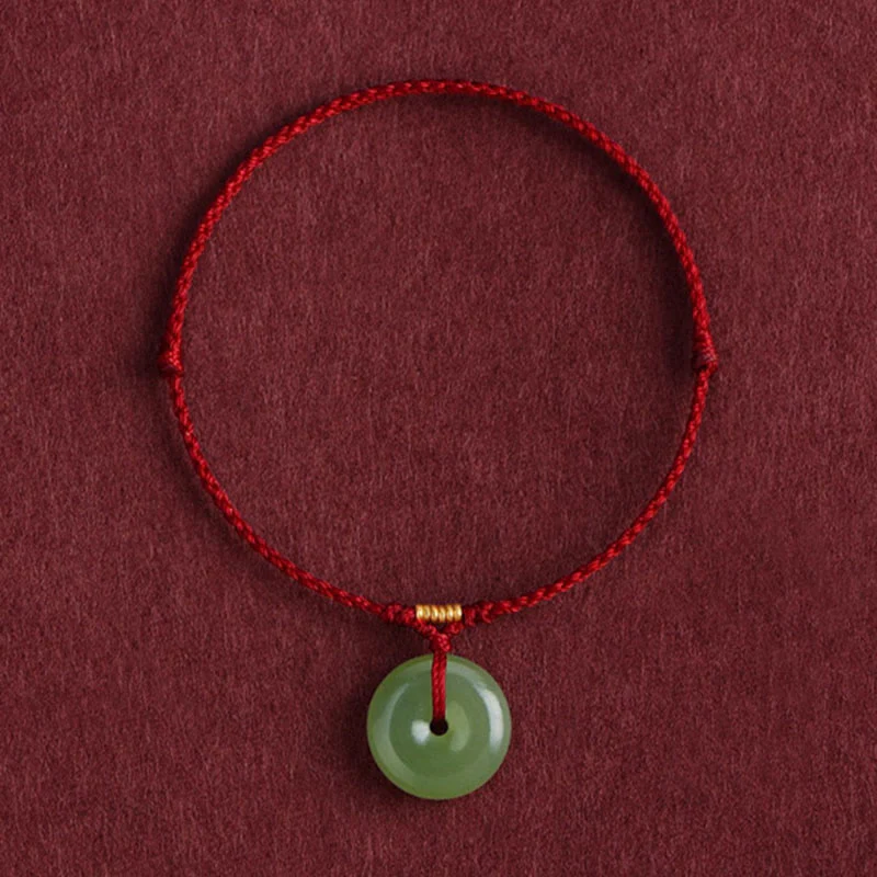 Braccialetto alla caviglia con fibbia della pace in giada naturale Hetian Buddha Stones e corda per l'abbondanza - Image 11