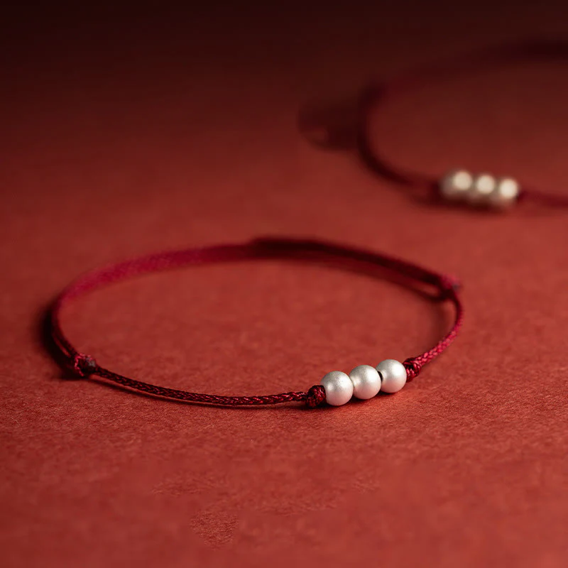 Braccialetto alla caviglia con tre perle in argento sterling 925 con Buddha Stones e cordino di protezione - Image 5