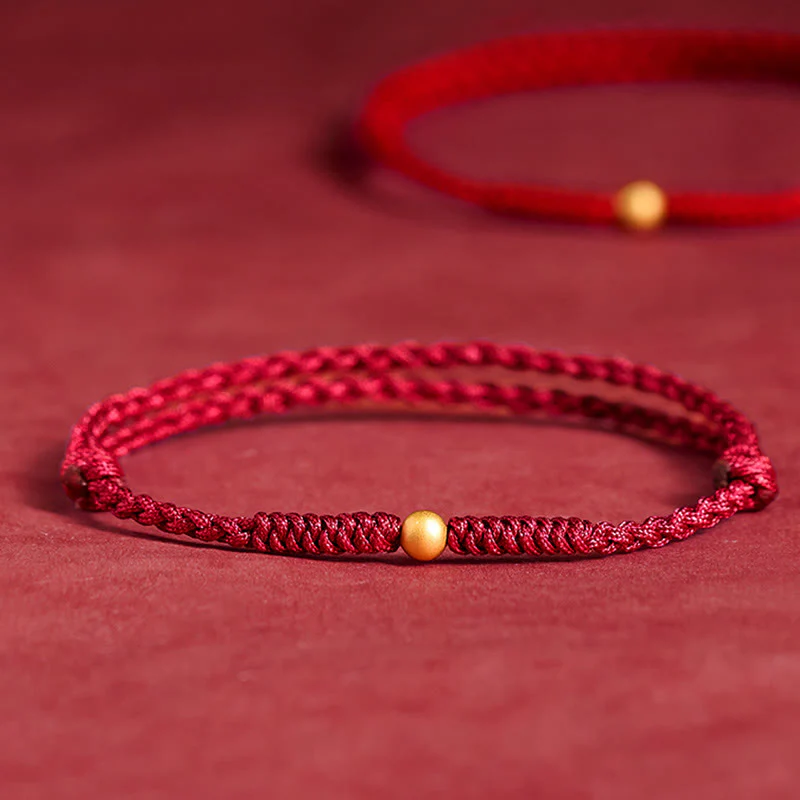 Braccialetto alla caviglia in corda rossa intrecciata con perlina singola in argento sterling 925 placcato oro Buddha Stones