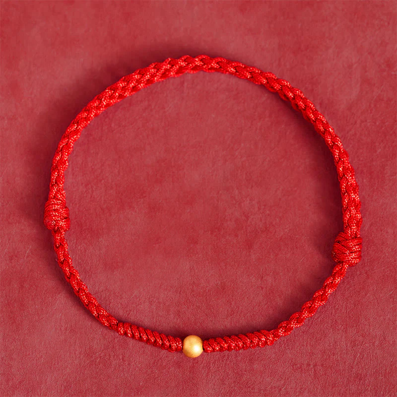 Braccialetto alla caviglia in corda rossa intrecciata con perlina singola in argento sterling 925 placcato oro Buddha Stones - Image 11