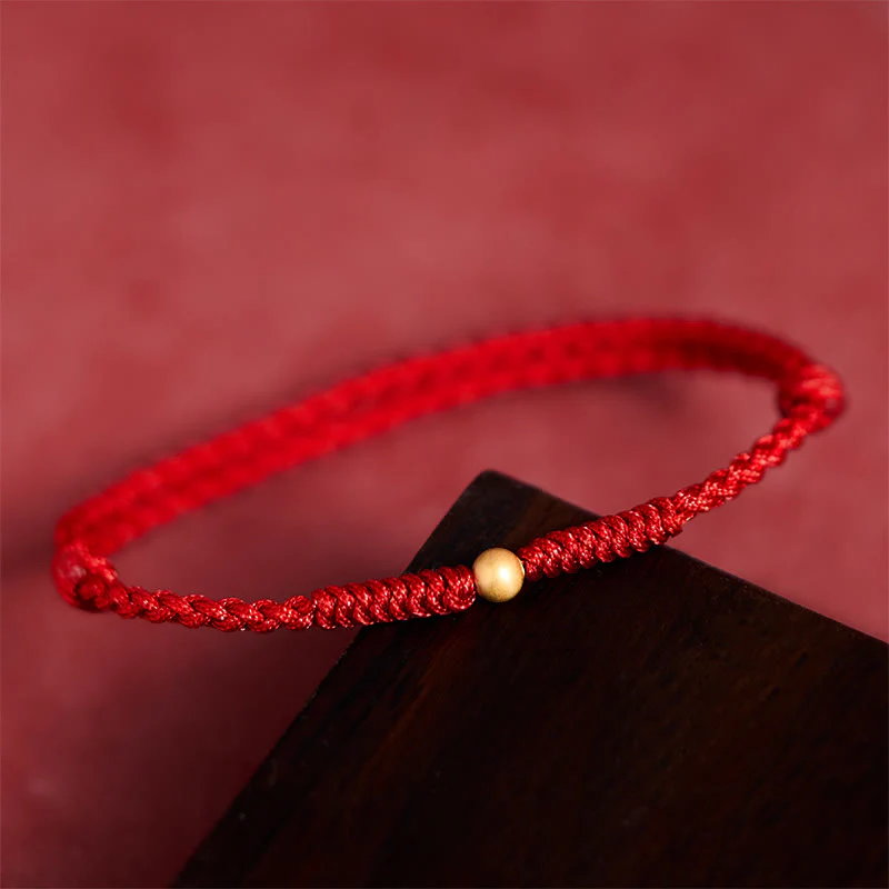 Braccialetto alla caviglia in corda rossa intrecciata con perlina singola in argento sterling 925 placcato oro Buddha Stones - Image 12