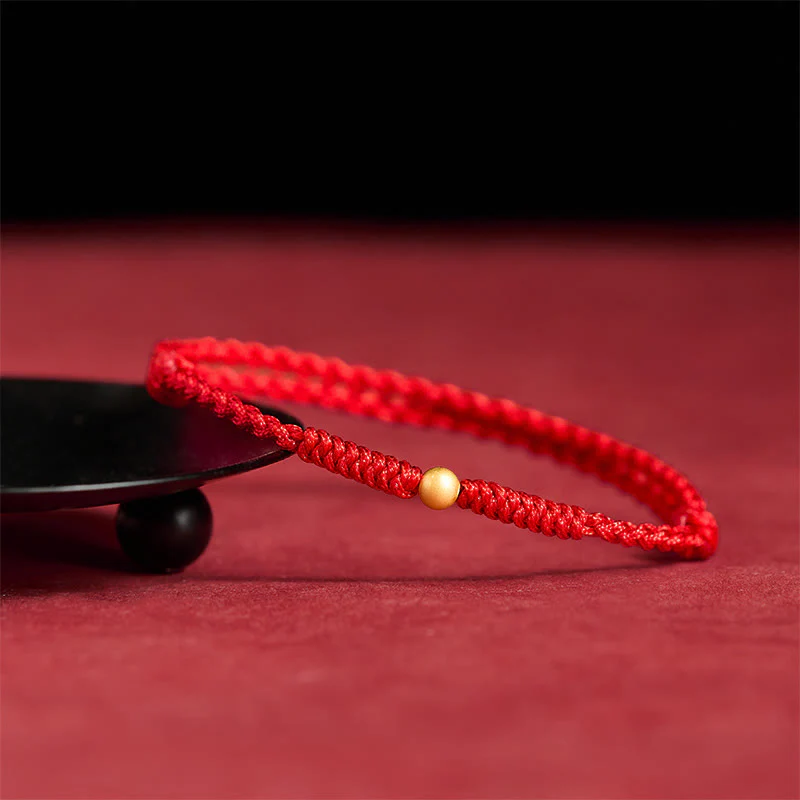 Braccialetto alla caviglia in corda rossa intrecciata con perlina singola in argento sterling 925 placcato oro Buddha Stones - Image 15