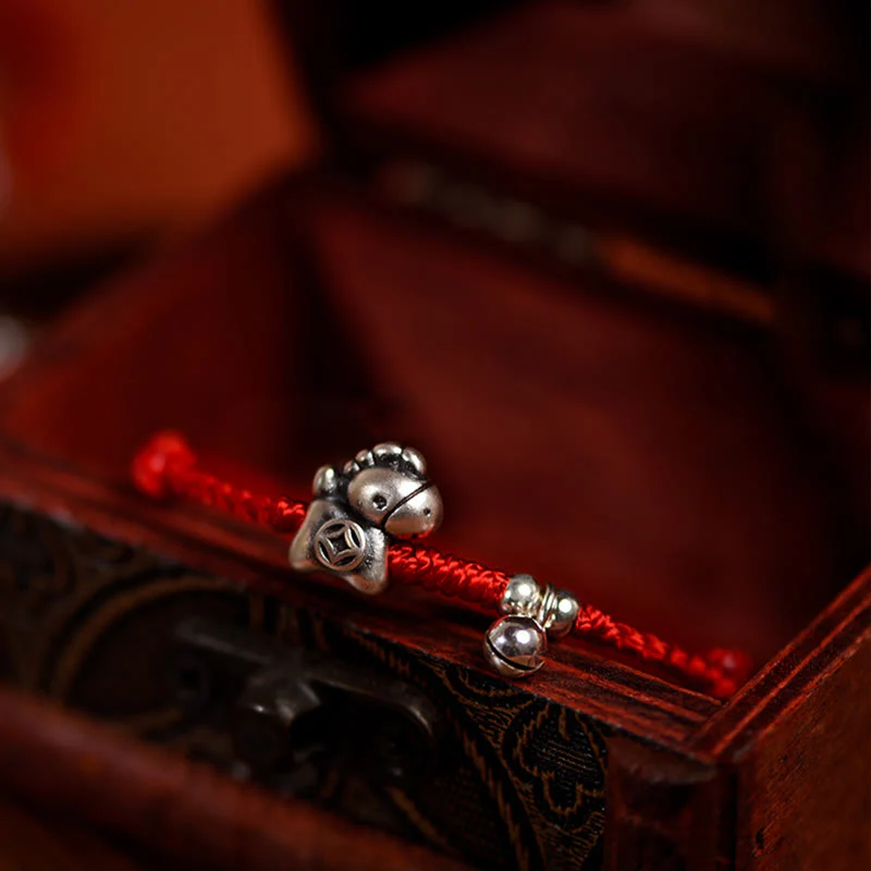 Braccialetto alla caviglia per bambini e adulti con campanella in argento sterling 925 , Buddha Stones, anno del cavallo, in argento sterling 999 - Image 12