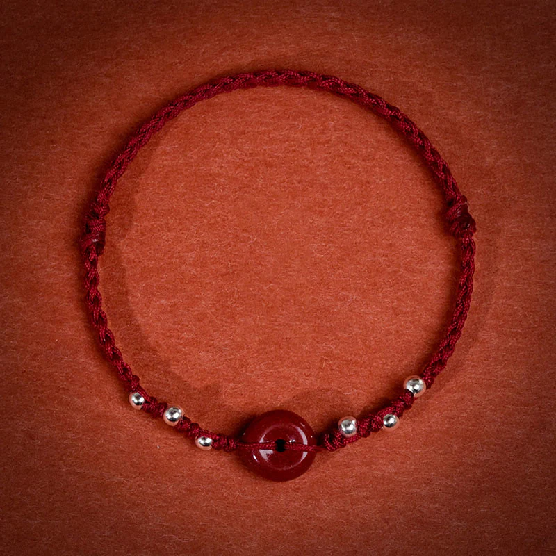 Braccialetto alla caviglia regolabile con fibbia della pace in cinabro Buddha Stones, fatto a mano - Image 14