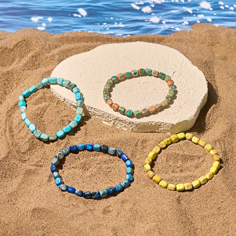 Bracciale antistress con perline ovali e quadrate in pietra dell'imperatore naturale colorato Buddha Stones - Image 15