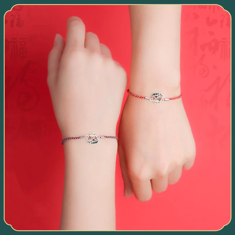 Braccialetto artigianale multicolore con motivo Zongzi in argento sterling 925 Buddha Stones - Image 12