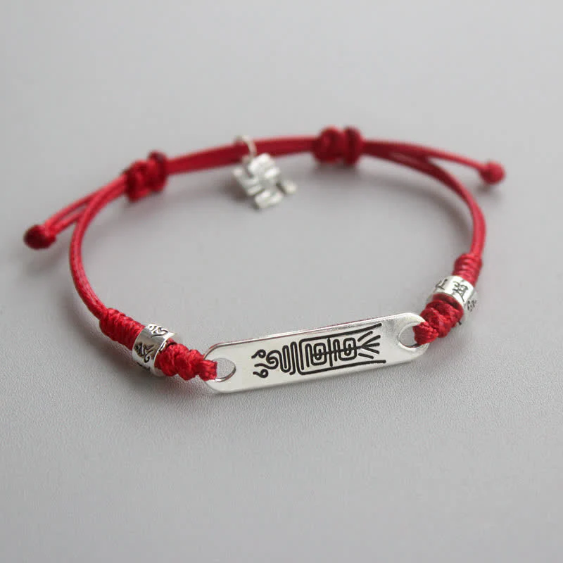 Braccialetto Buddha Stones 925 Sterling Silver Red String Luck Strength Treccia
