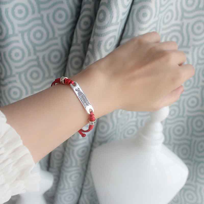 Braccialetto Buddha Stones 925 Sterling Silver Red String Luck Strength Treccia - Image 2