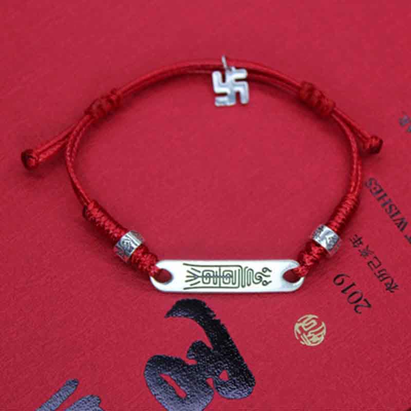 Braccialetto Buddha Stones 925 Sterling Silver Red String Luck Strength Treccia - Image 4