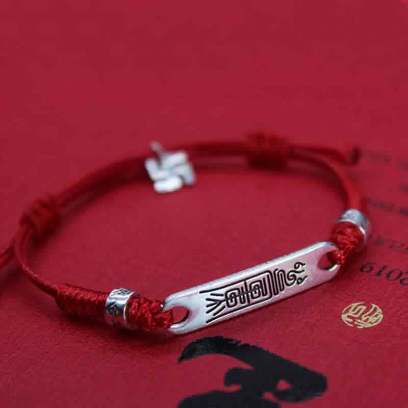 Braccialetto Buddha Stones 925 Sterling Silver Red String Luck Strength Treccia - Image 5