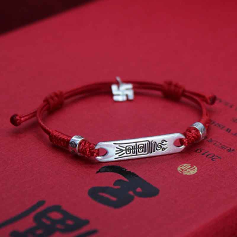 Braccialetto Buddha Stones 925 Sterling Silver Red String Luck Strength Treccia - Image 6