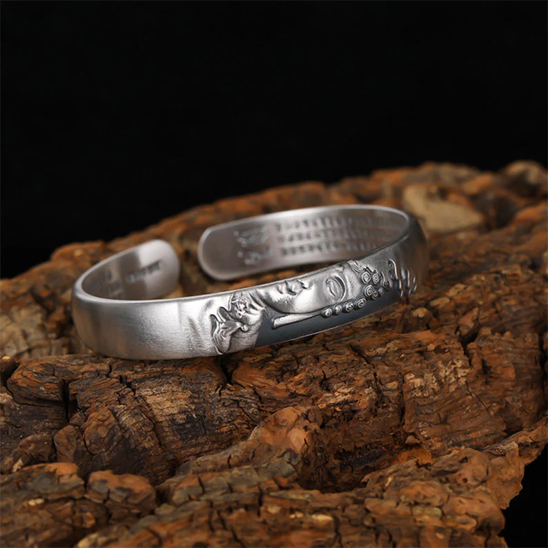 Braccialetto Buddha Stones 999 Sterling Silver Buddha Head Heart Sutra Serenity - Image 3