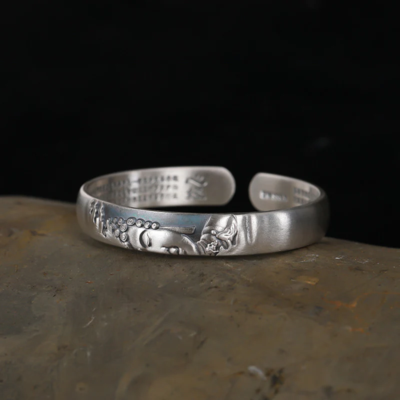 Braccialetto Buddha Stones 999 Sterling Silver Buddha Head Heart Sutra Serenity - Image 7