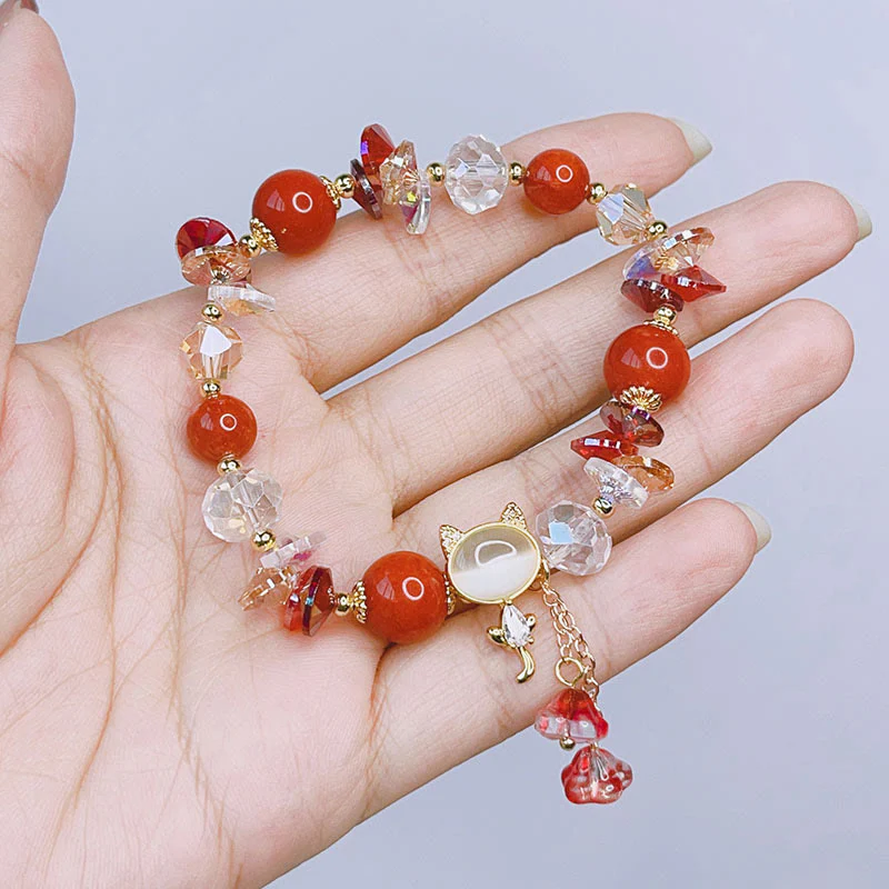 Braccialetto Buddha Stones Ametista Cristallo Verde Cristallo Rosso Gatto Equilibrio - Image 13
